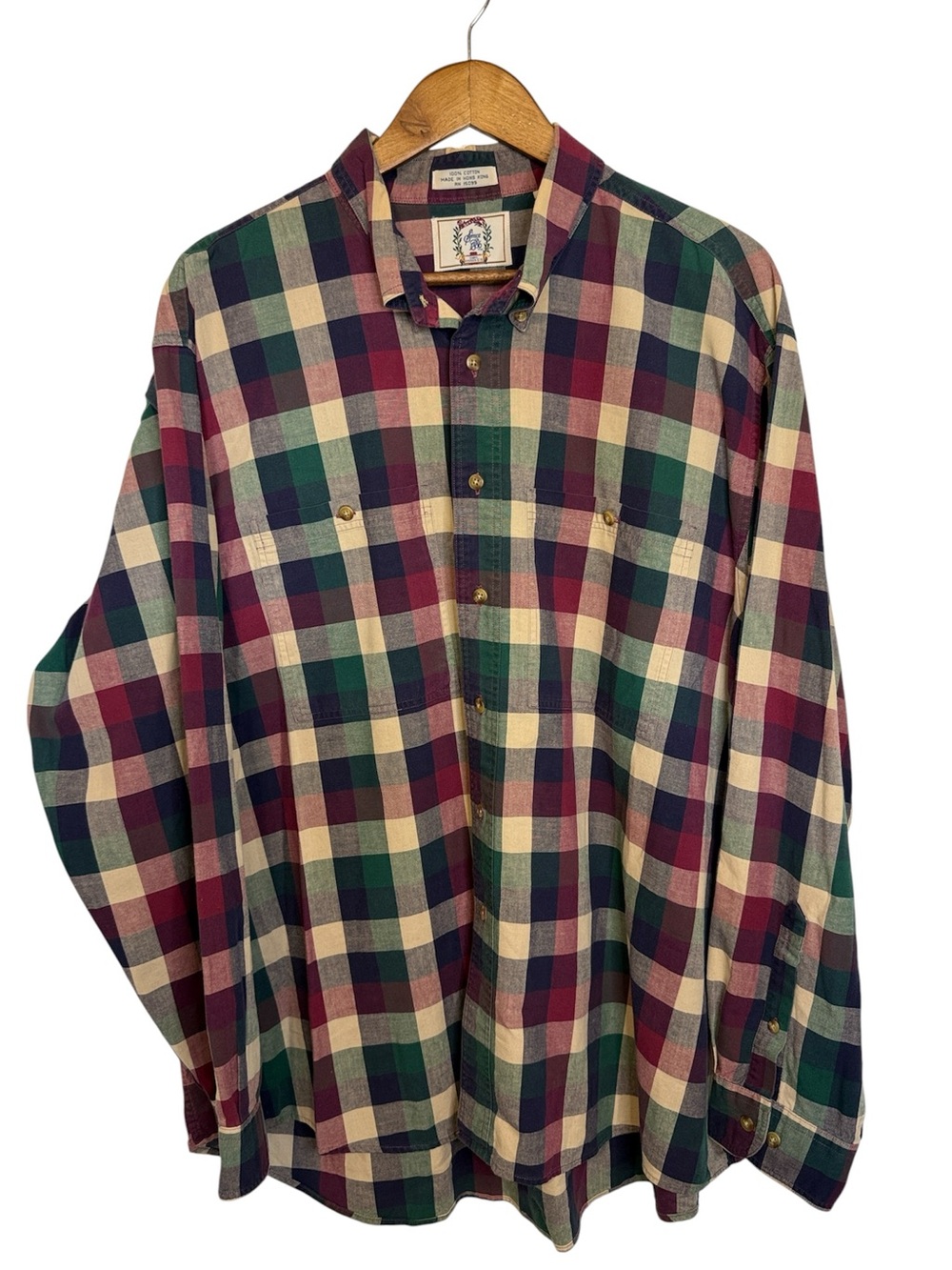 Vintage Sears Roebuck Long Sleeve Button Down Shirt Plaid 2XL 100% Cotton